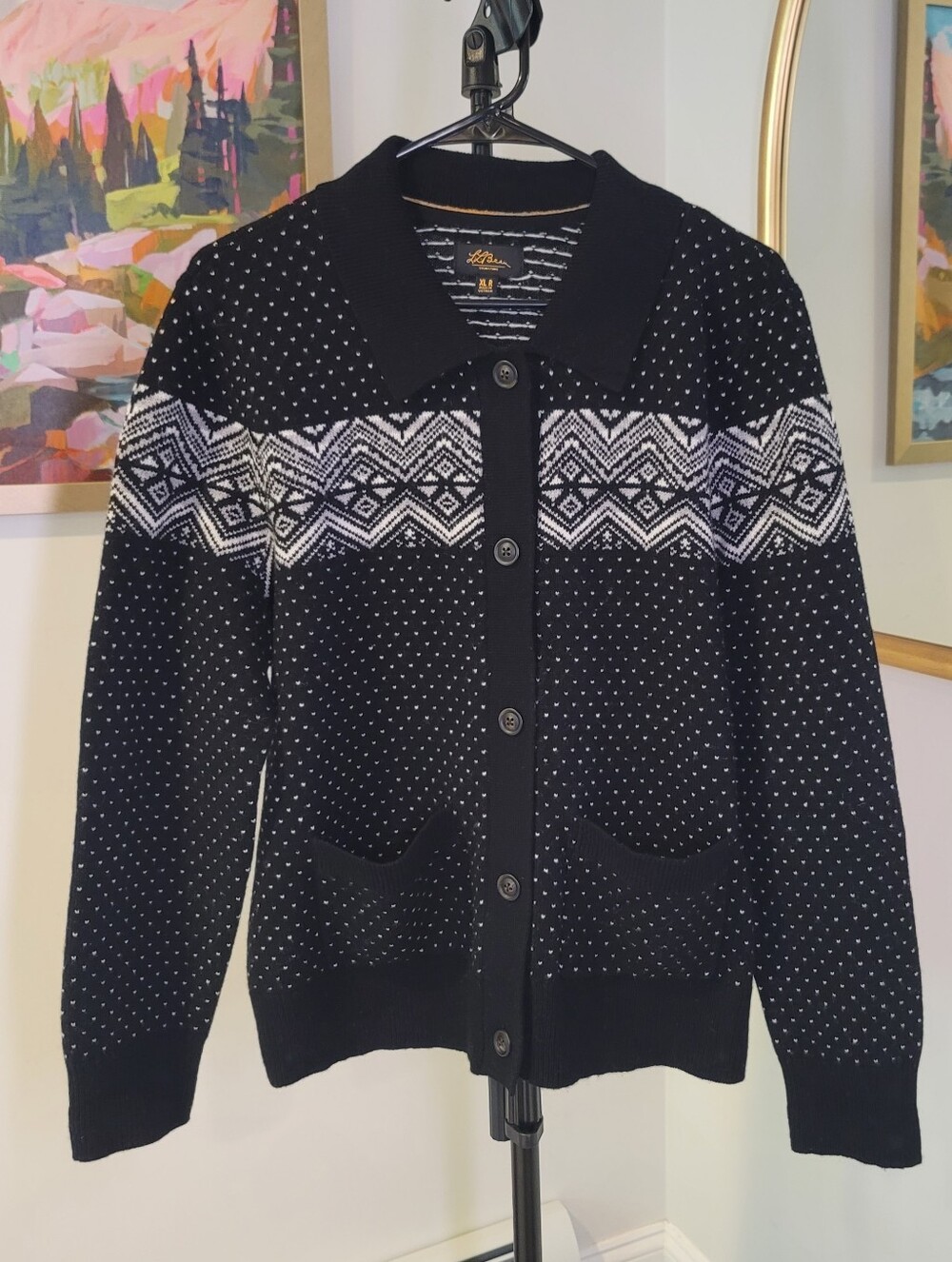 LL BEAN SIGNATURE Merino Wool Geometric Fair Isle Pattern Women's Size  XL R